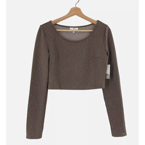 BP. Scoop Crop Long Sleeve Thick Knit Brown Dot Top SMALL NEW casual